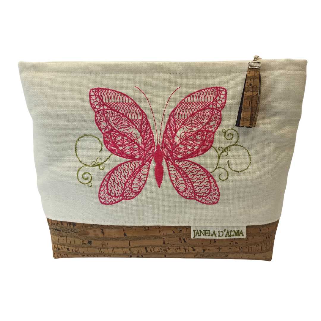 Women Clutch Bag Butterfly - Zebra Base Cork Color - Front Image