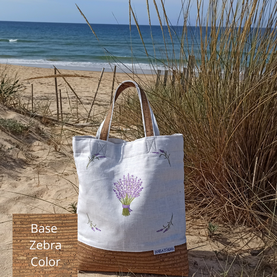 Women White Shoulder Bag Lavander with Cork Base in Zebra Color