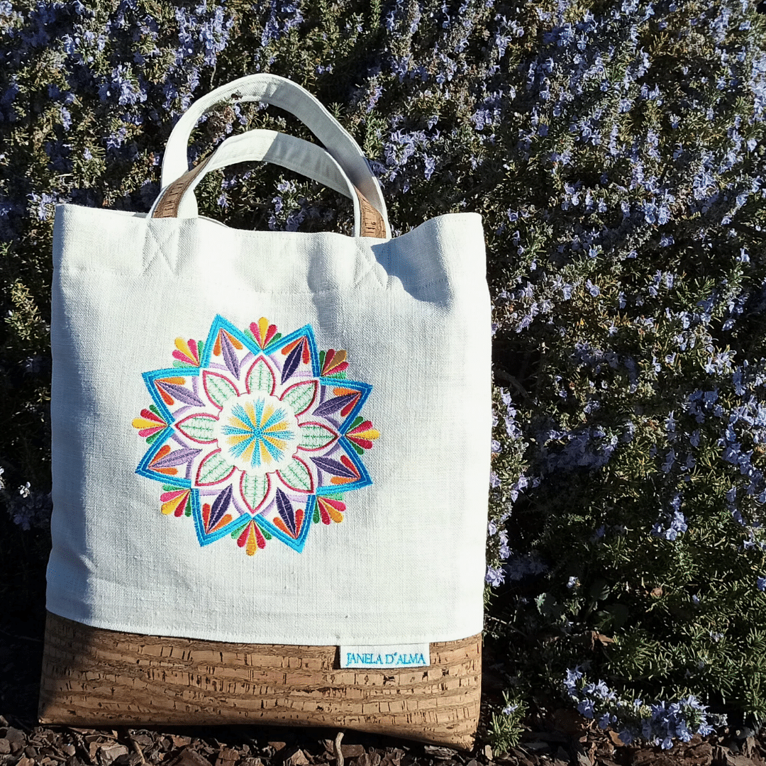 Women White Shoulder Bag Mandala with Cork Base in Zebra Color