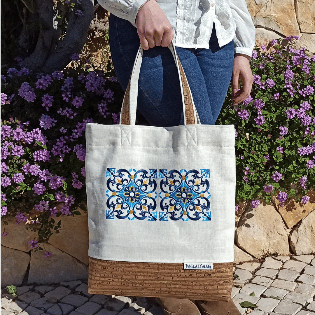 Women White Shoulder Bag Tile with Cork Base  in Zebra Color