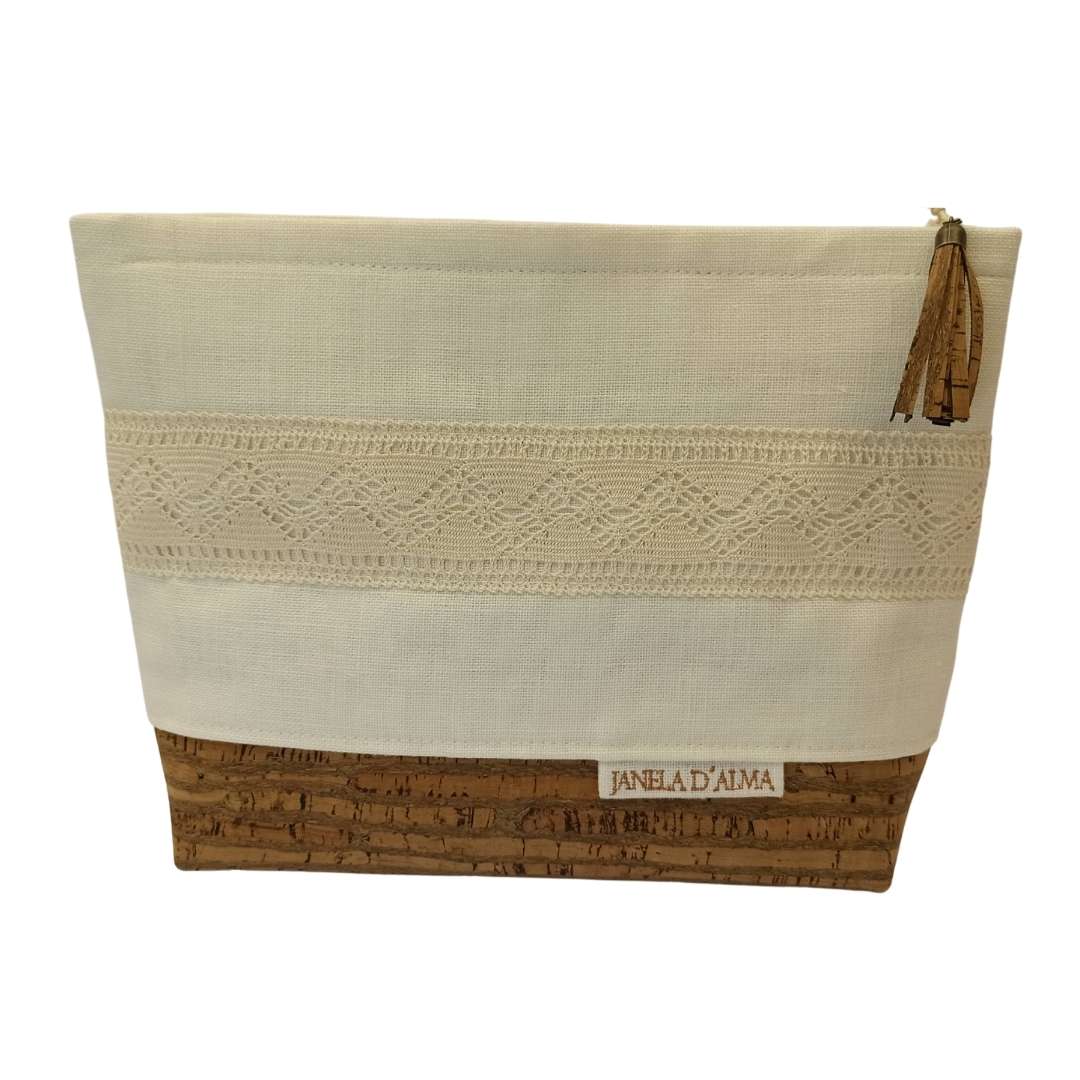 Linen & Cork Bag with Lace Detail