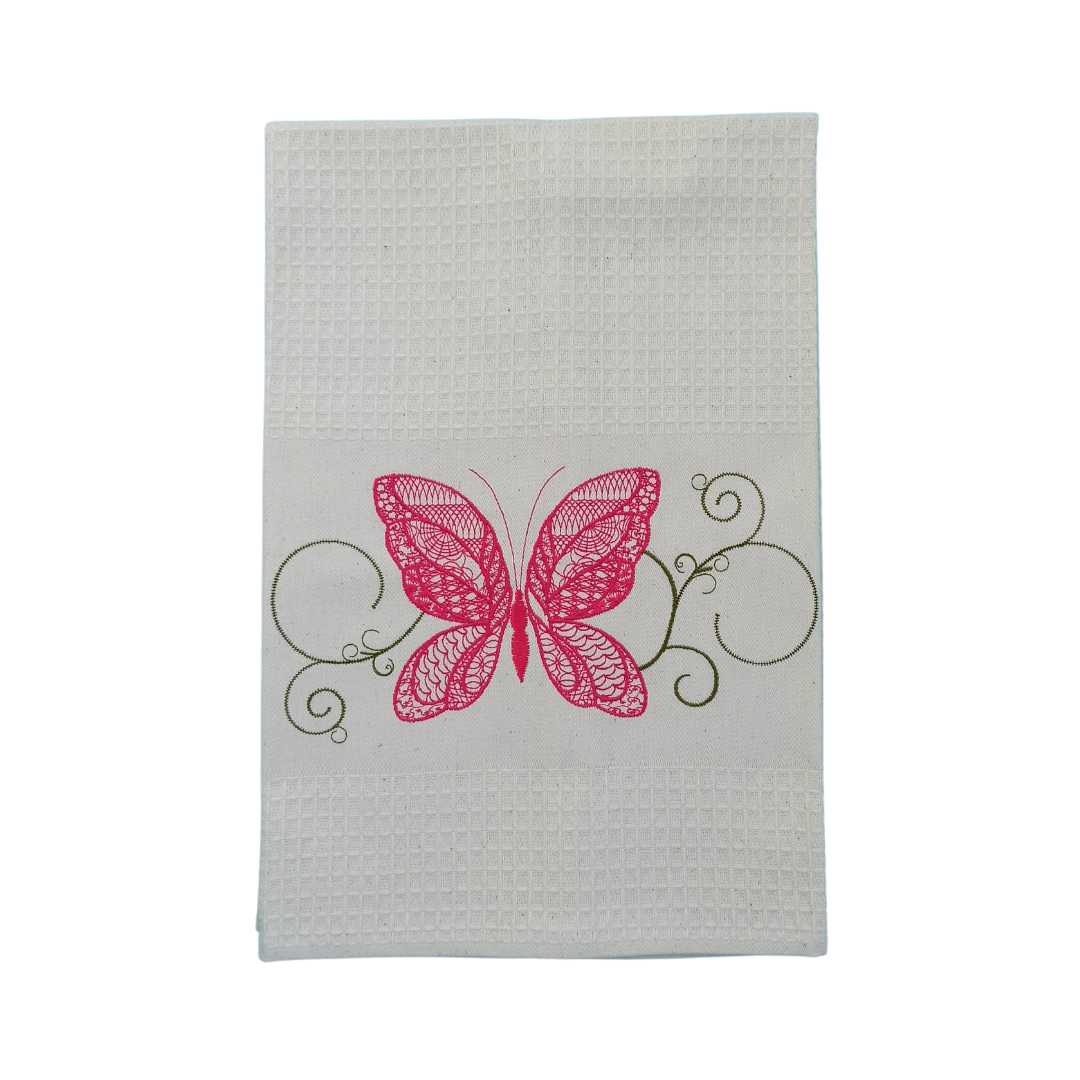 Cream Tea Towel with Butterfly Embroidery