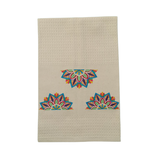 Cream Tea Towel with Mandala Embroidery