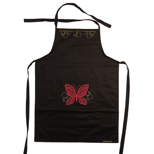 Cotton Apron with Butterfly Embroidery