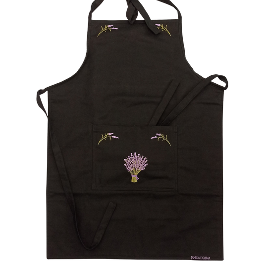 Cotton Apron with Lavender Embroidery