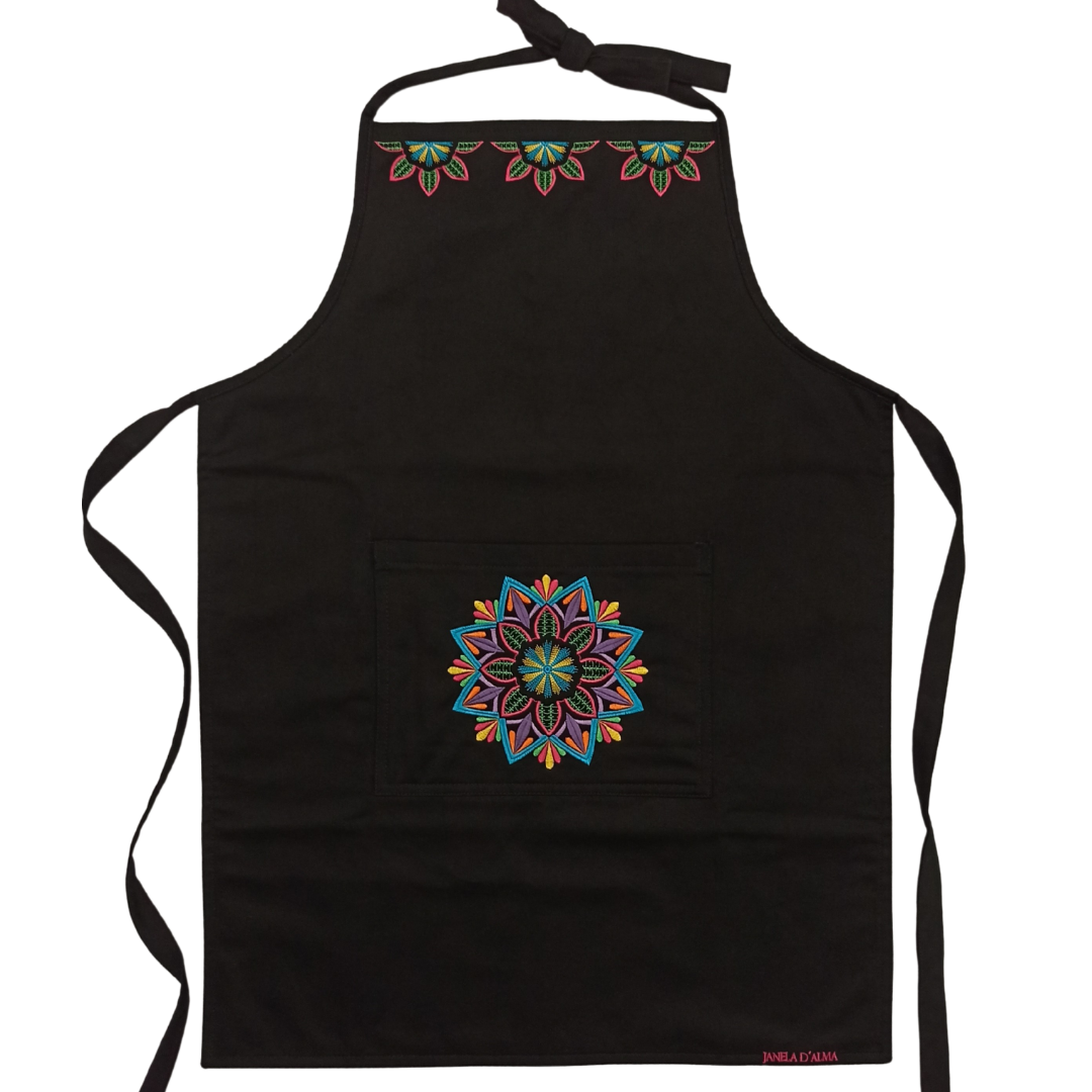 Cotton Apron with Mandala Embroidery