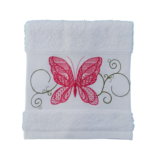 White Terry Towel with Butterfly Embroidery