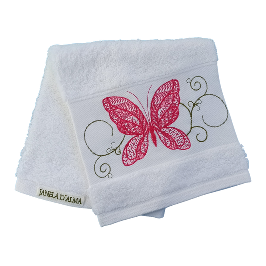 White Terry Towel with Butterfly Embroidery