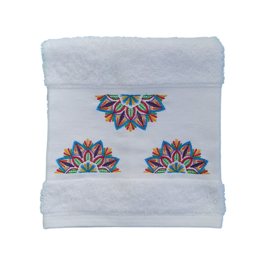 White Terry Towel with Mandala Embroidery