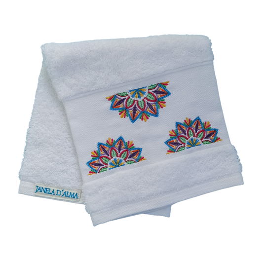 White Terry Towel with Mandala Embroidery