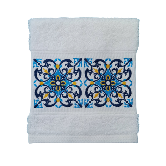 White Terry Towel with Tile Embroidery