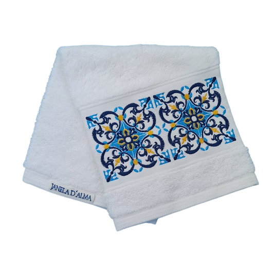 White Terry Towel with Tile Embroidery