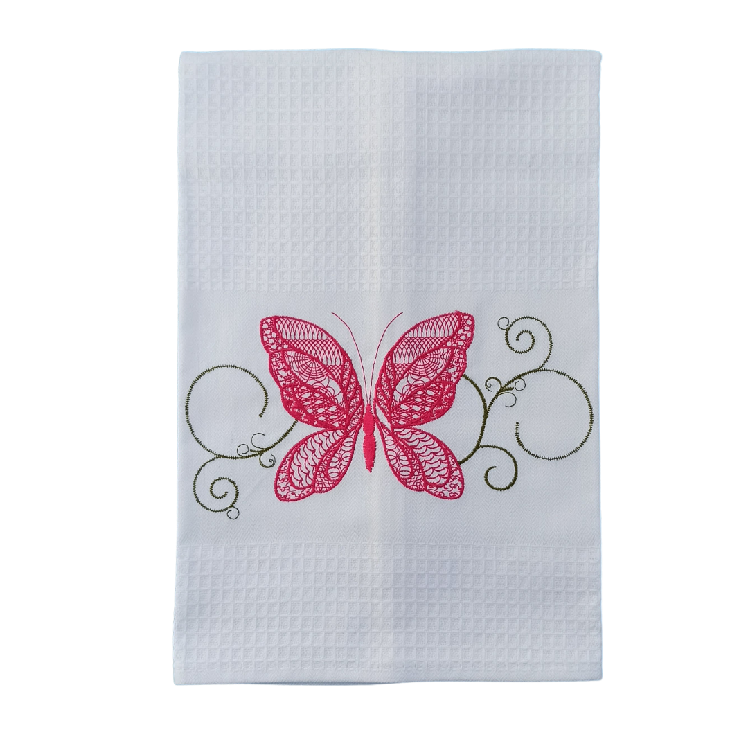 White Tea Towel with Butterfly Embroidery