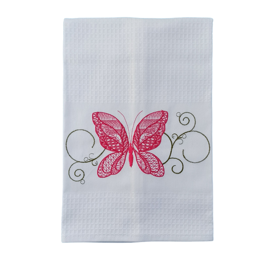 White Tea Towel with Butterfly Embroidery