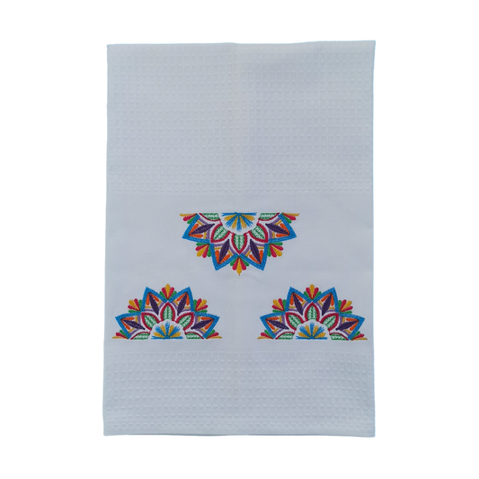 White Tea Towel with Mandala Embroidery