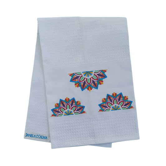 White Tea Towel with Mandala Embroidery