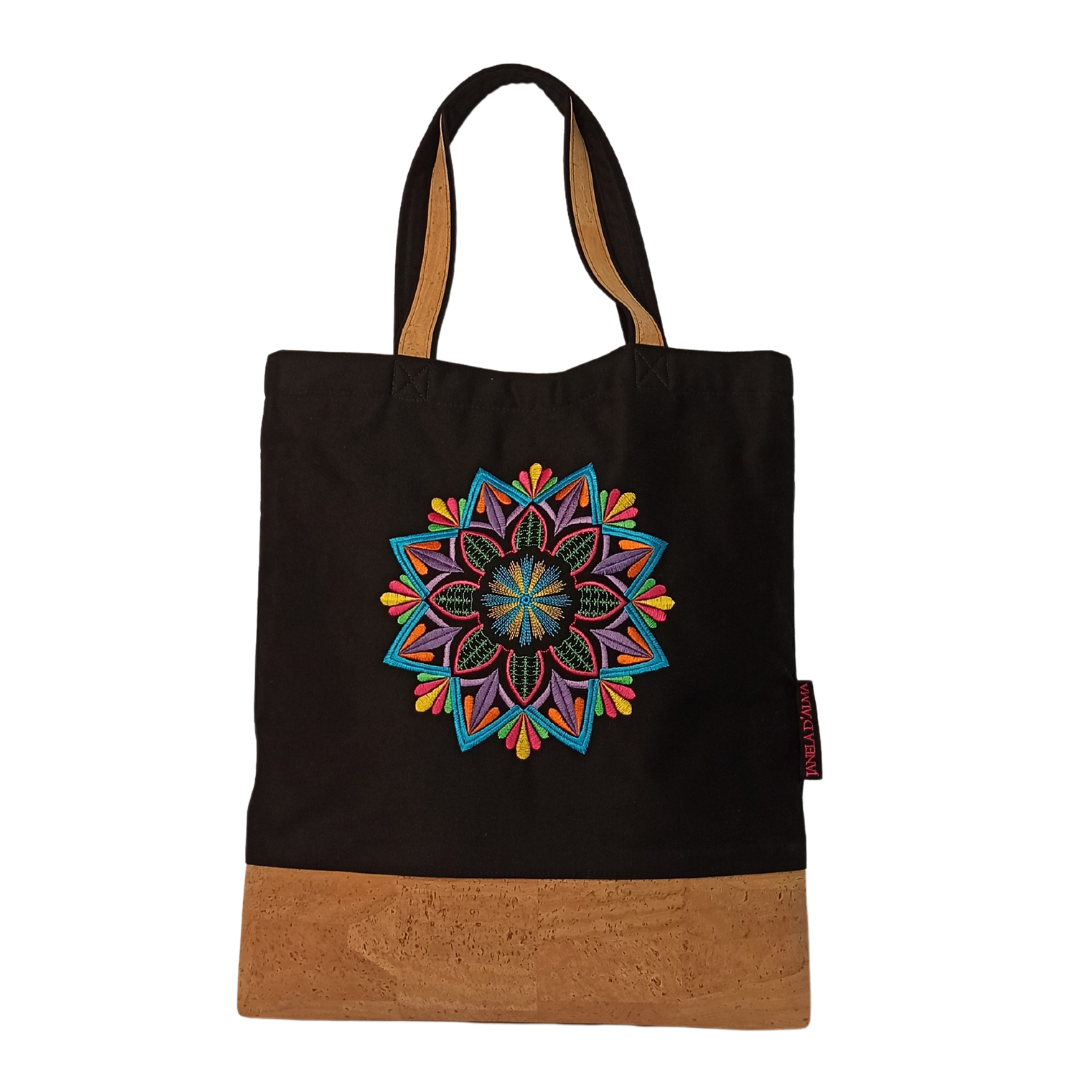 Cotton & Cork Shoulder Bag with Mandala Embroidery