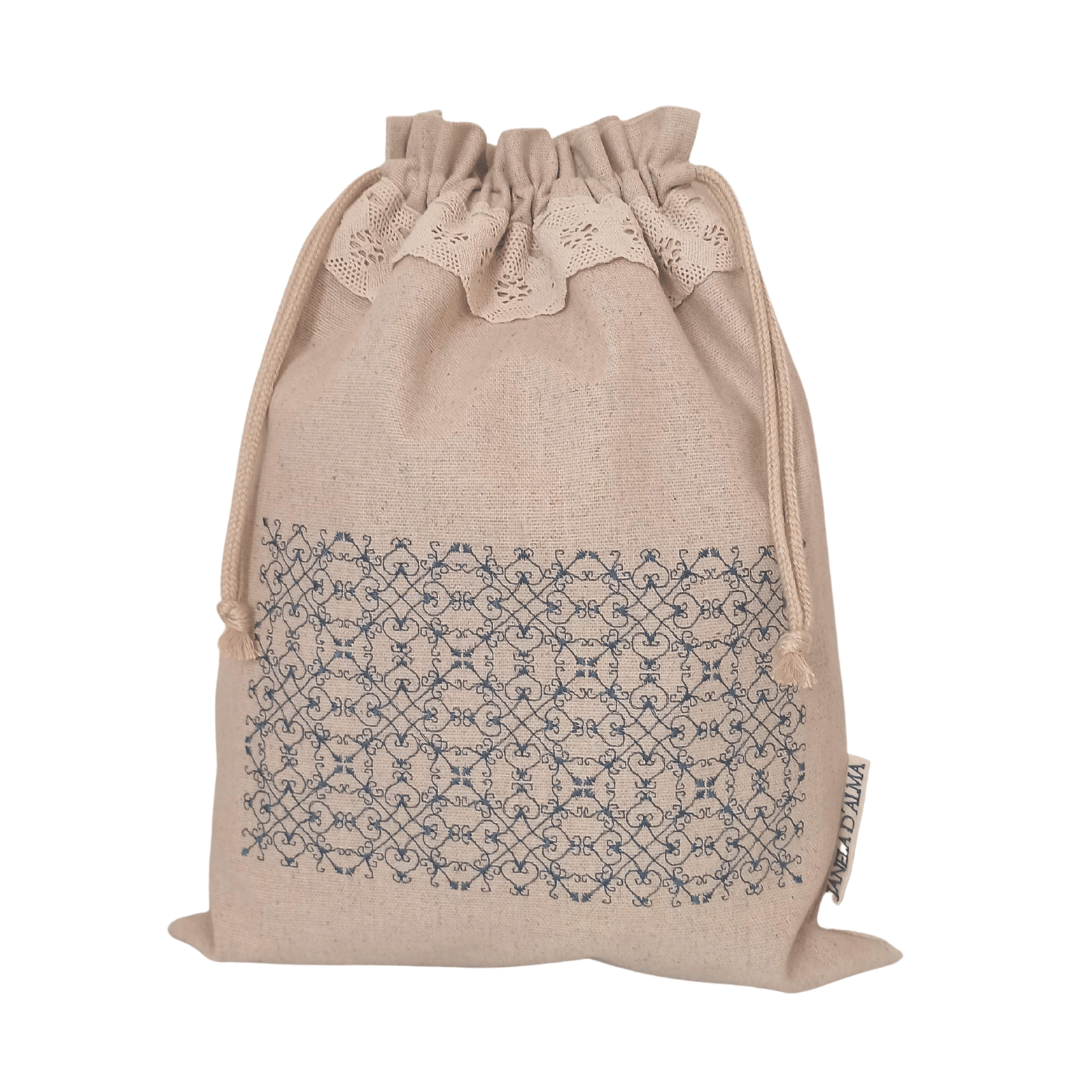Big Linen Bag Portuguese Lace - Blue1 - 45cm x 34cm