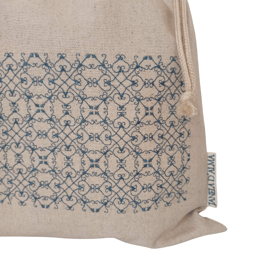 Big Linen Bag Portuguese Lace - Blue2 - 45cm x 34cm