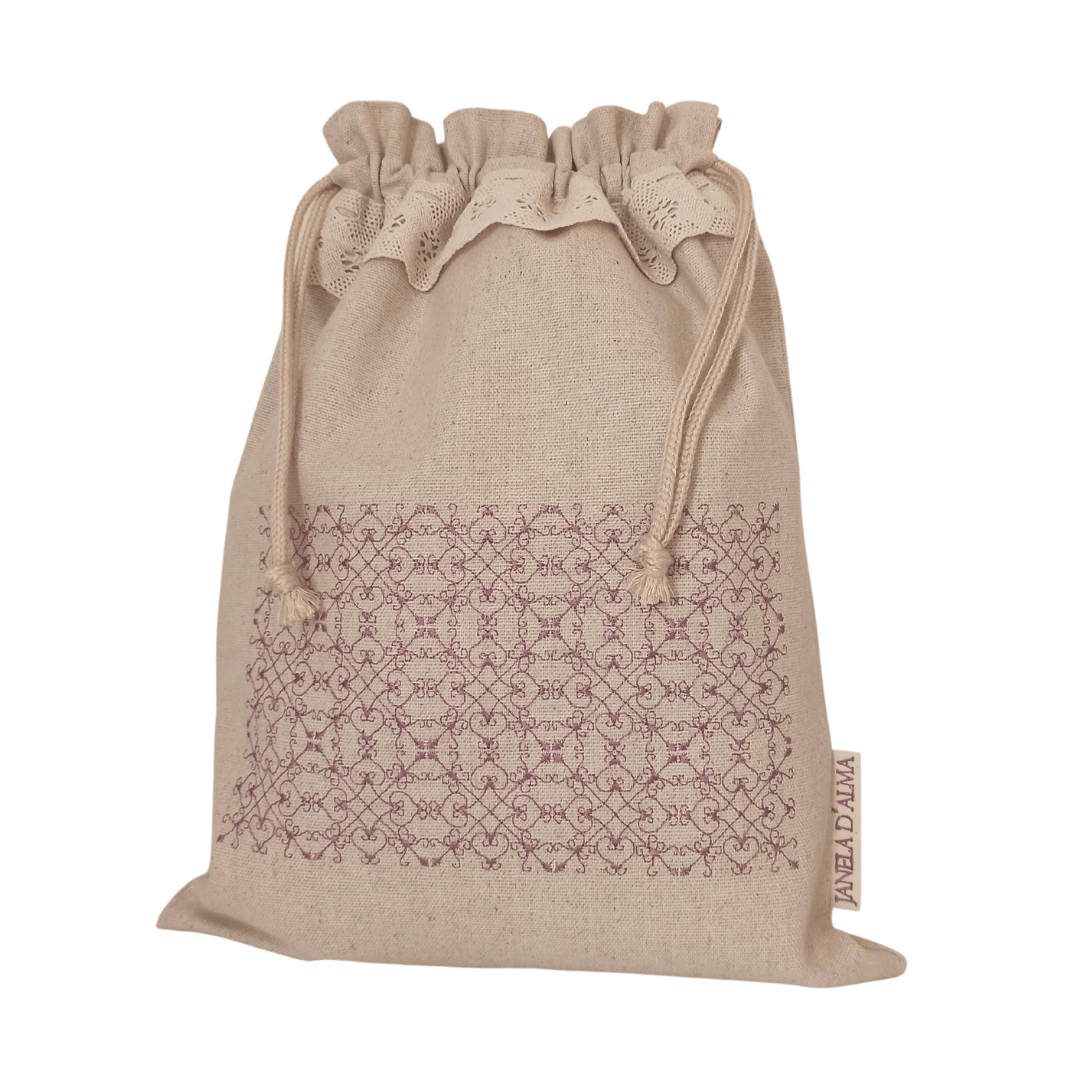 Big Linen Bag Portuguese Lace - Old Pink - 45cm x 34cm
