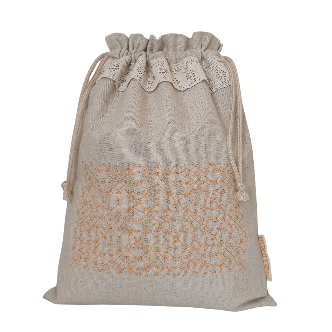 Big Linen Bag Portuguese Lace - Orange - 45cm x 34cm