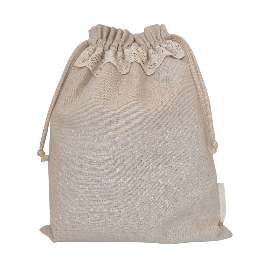 Big Linen Bag Portuguese Lace - White - 45cm x 34cm
