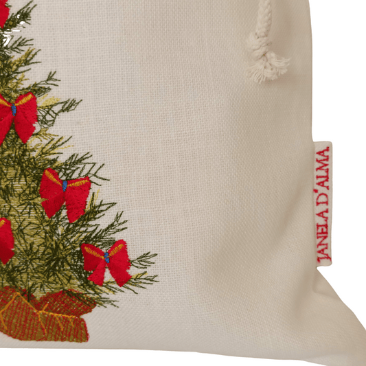 Christmas Tree Linen Bag - Red Lace Strip - 34cm x 45 cm - Front Image Details