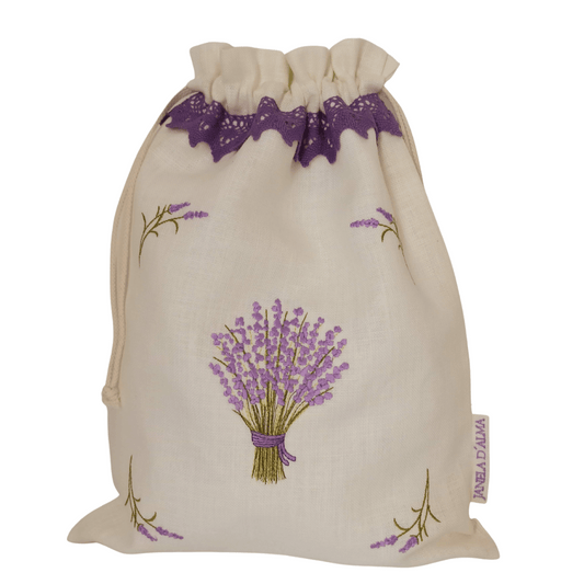 Linen Bag Lavender - Lilac Lace Strip - 34cm x 45 cm - Front Image