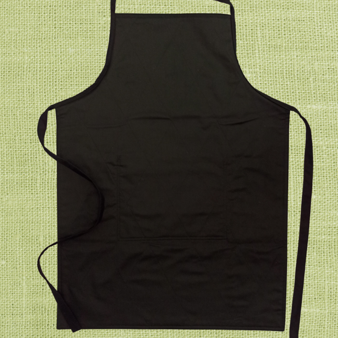Black Kitchen Apron in 100% Cotton With Butterfly Embroidery Back