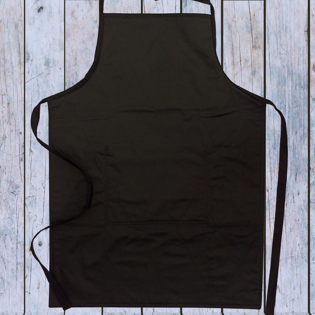 Black Kitchen Apron in 100% Cotton With Lavander Embroidery Back