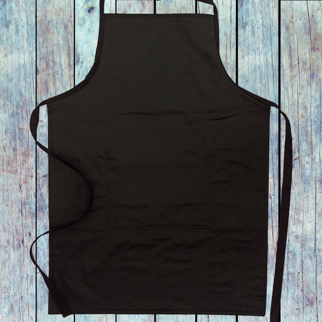 Black Kitchen Apron in 100% Cotton With Tile Embroidery Back