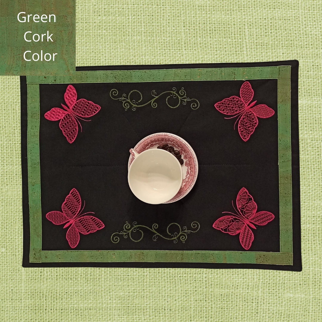 Black Placemat Butterfly with Cork_Green Cork Color