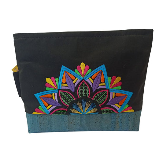 Chic Clutch Bag in Cotton and Cork with Mandala Embroidery