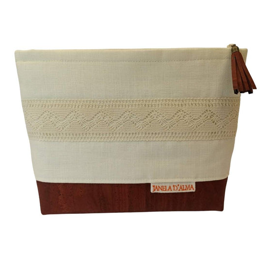 Linen & Cork Bag with Lace Detail