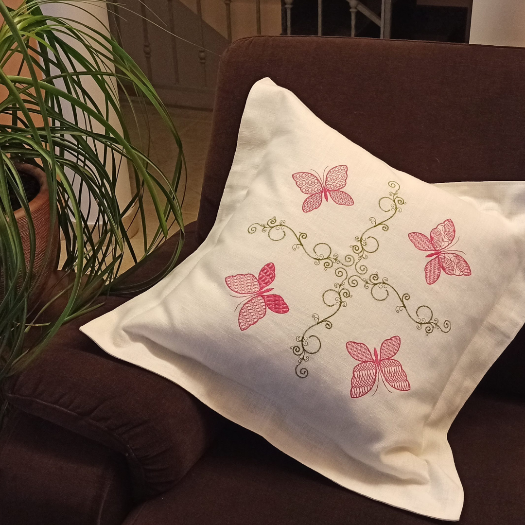 Linen Cushion Cover Butterfly on the sofa