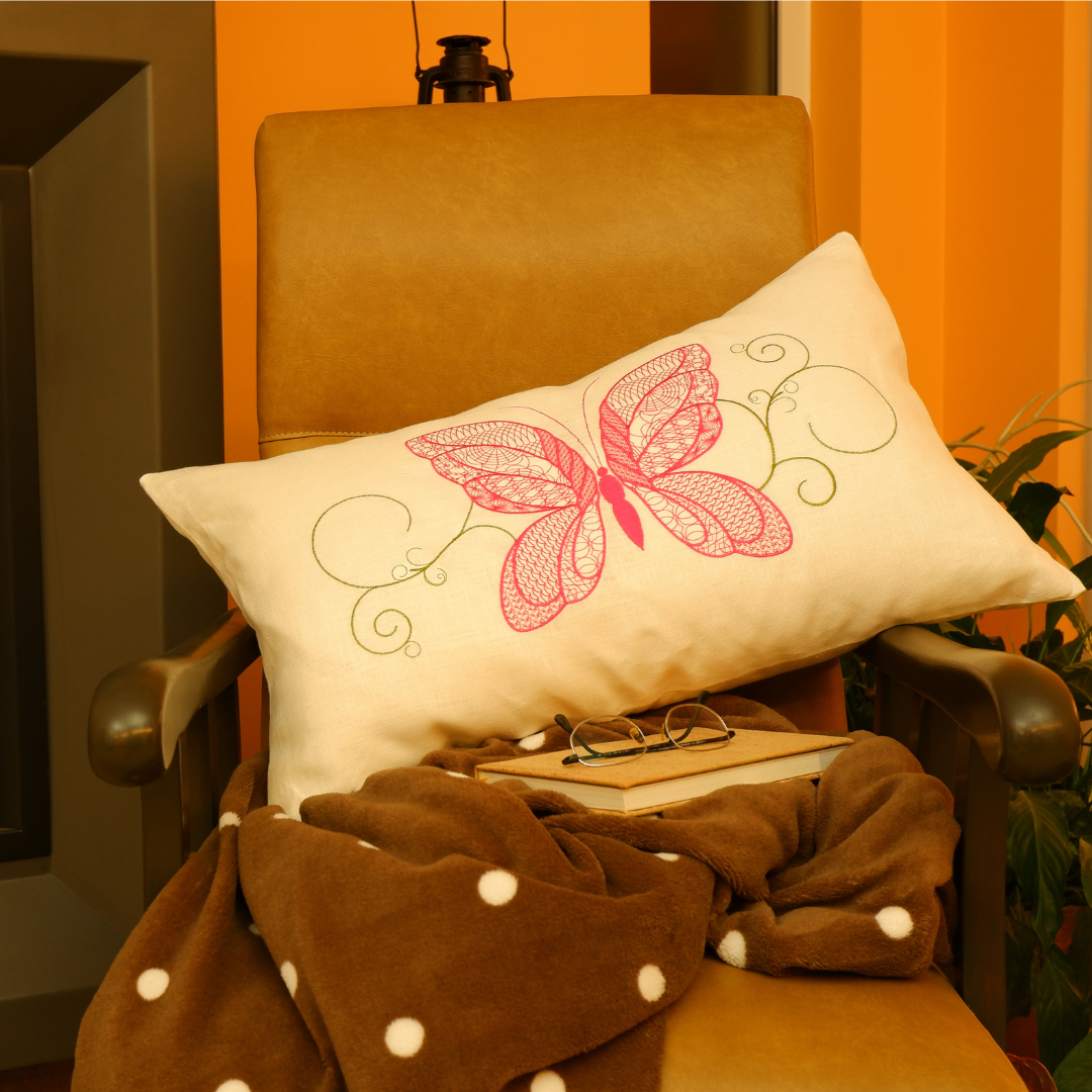 Linen Cushion Cover Butterfly Rectangular on the armchair