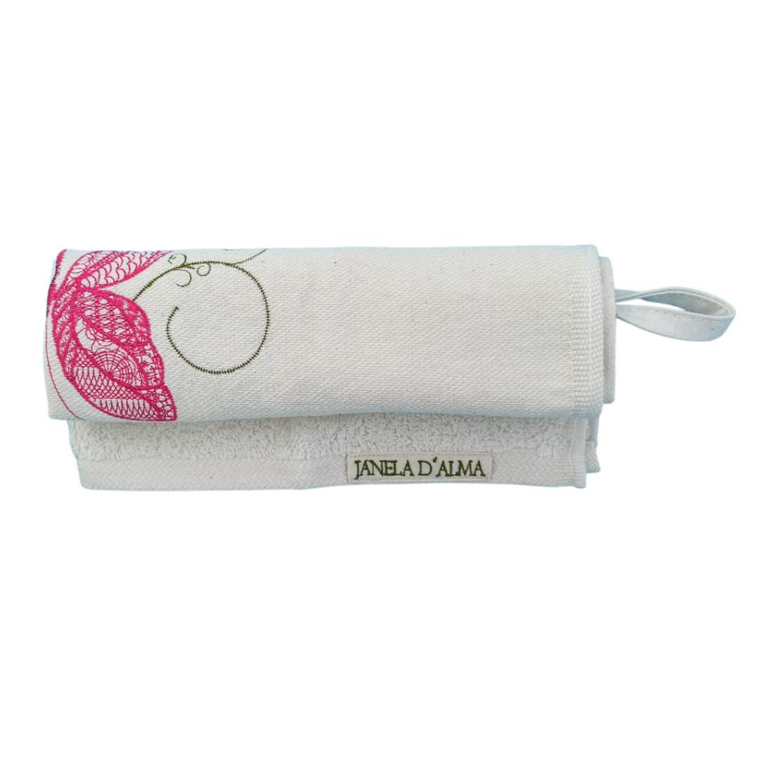 Cream Kitchen Hand Towel Butterfly - Ring To Hang