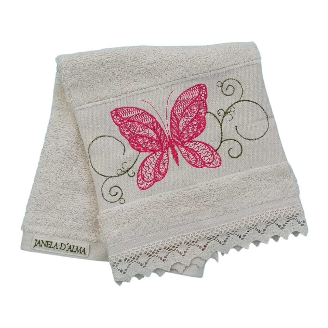 Cream Kitchen Hand Towel Butterfly with Lace Strip in Cream Color 2