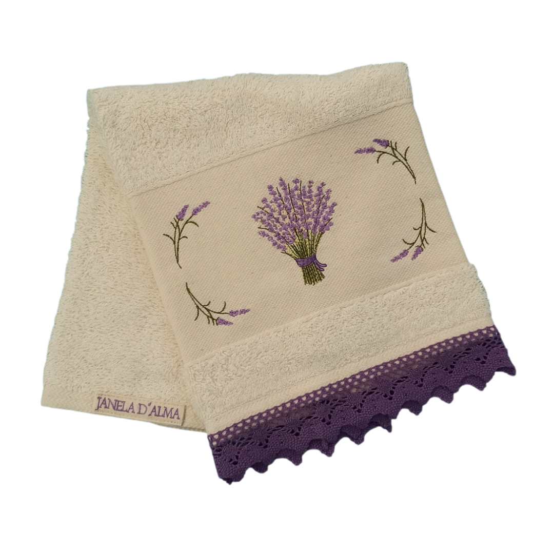 Cream Kitchen Hand Towel Lavander with Lace Strip in Lilac Color 2