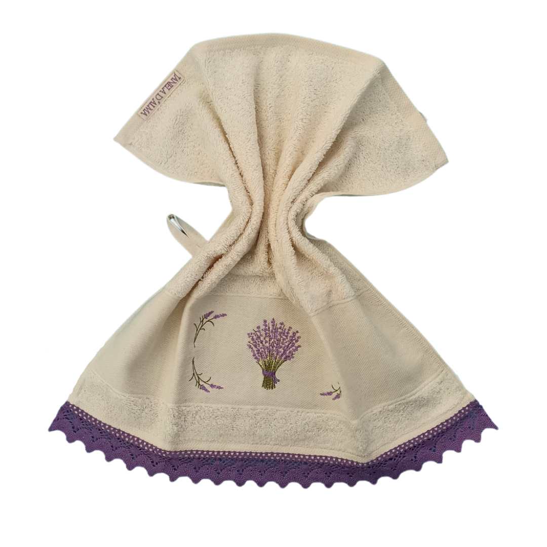 Cream Kitchen Hand Towel Lavander with Lace Strip in Lilac Color 3