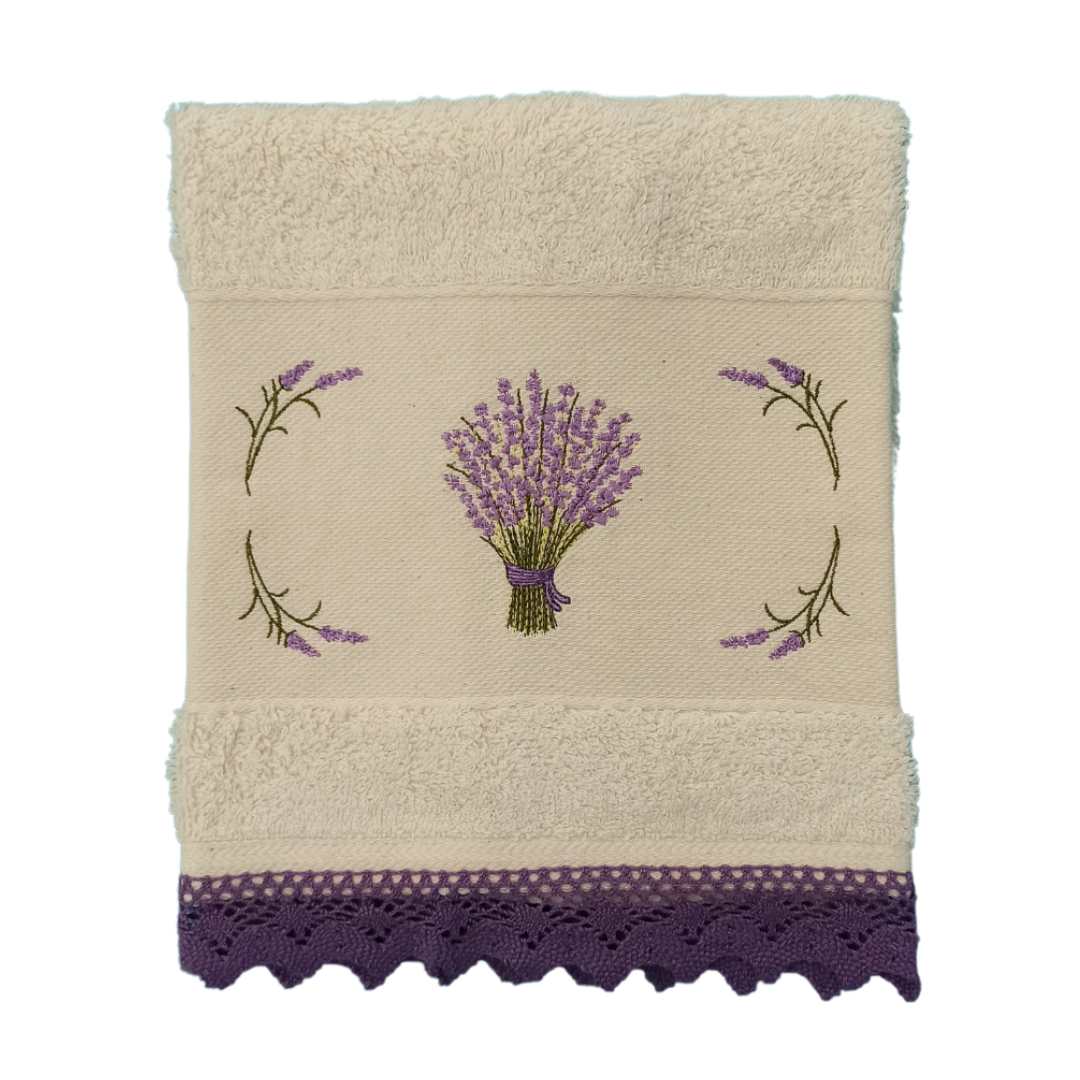 Cream Kitchen Hand Towel Lavander with Lace Strip in  Lilac Color
