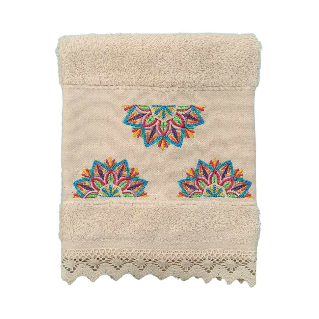 Cream Kitchen Hand Towel Mandala with Lace Strip in Cream Color