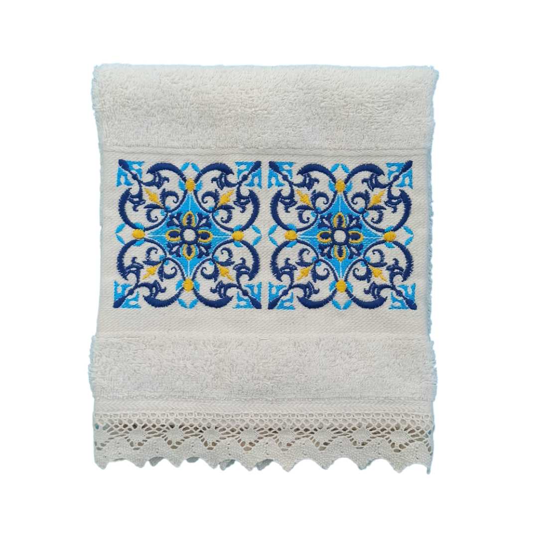 Cream Kitchen Hand Towel Tile with Lace Strip in Cream Color