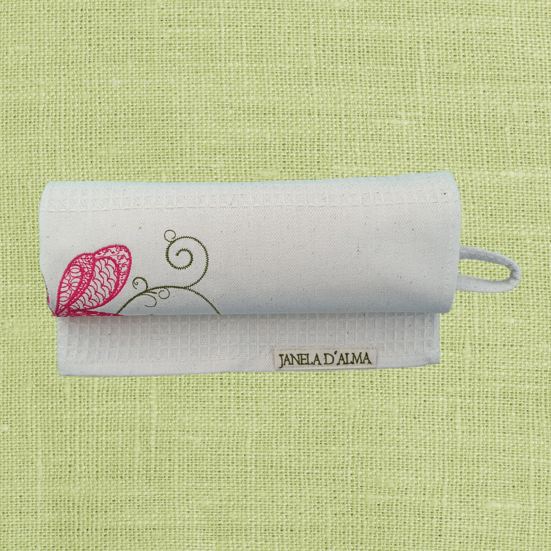 Cream Kitchen Tea Towel Butterfly - Ring to Hang