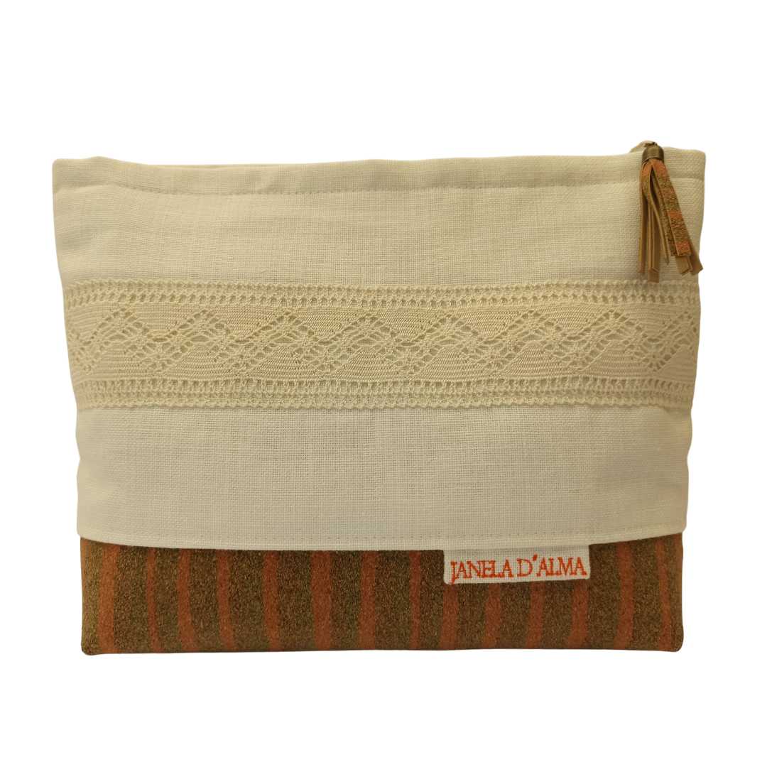 Linen Cork Bag with Striped Base