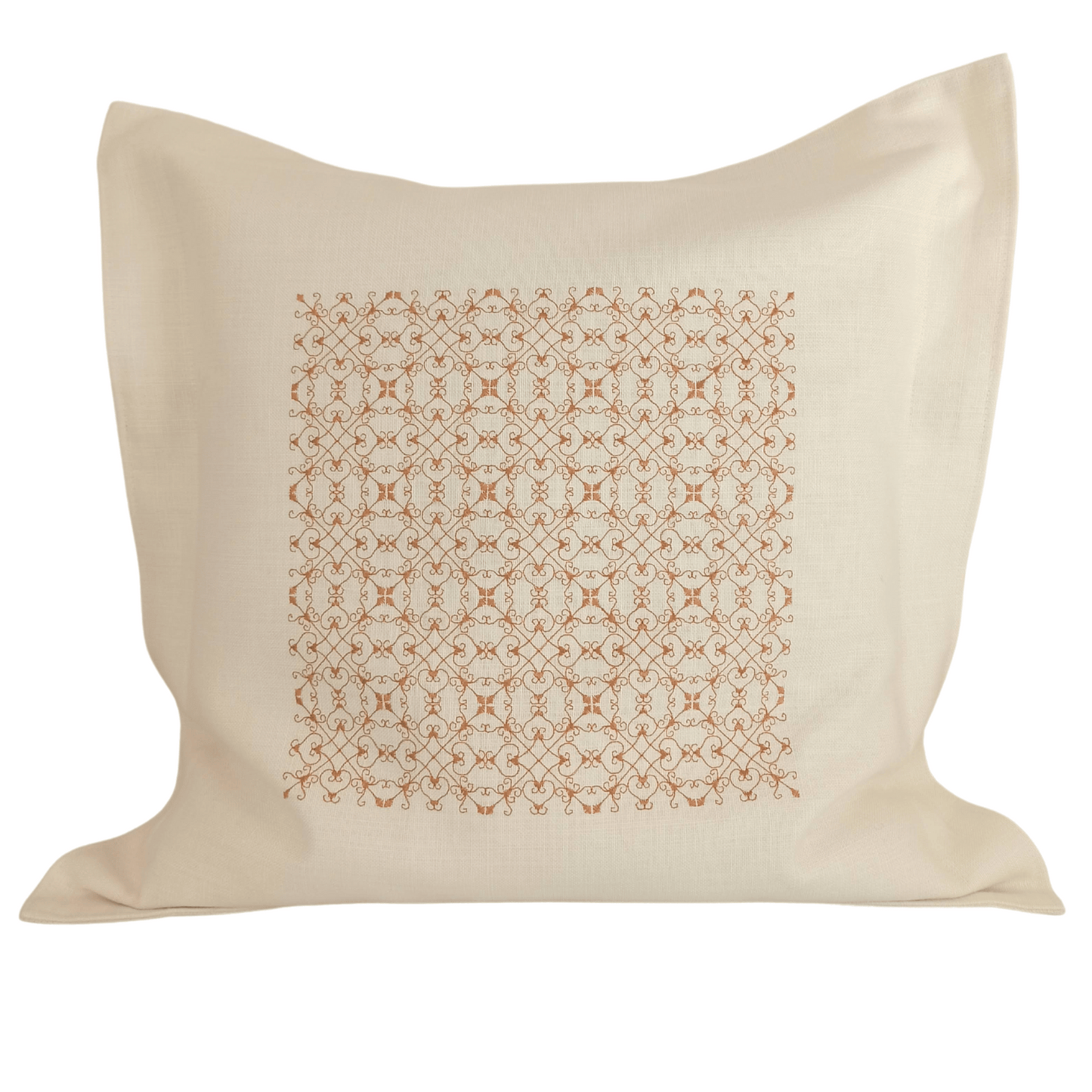 Linen Cushion Cover Portuguese Lace - Caramel - Front Image