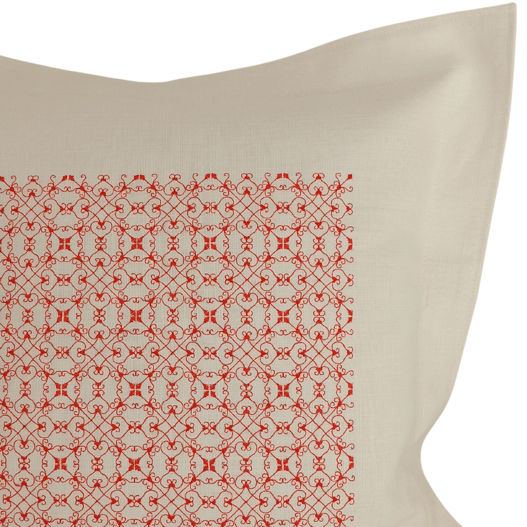 Linen Cushion Cover Portuguese Lace - Orange - Front Image Details