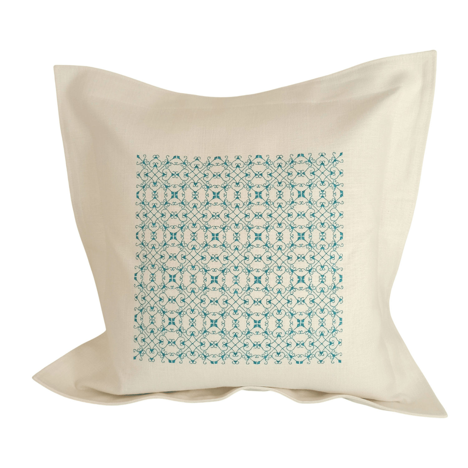 Linen Cushion Cover Portuguese Lace - Turquoise - Front Image