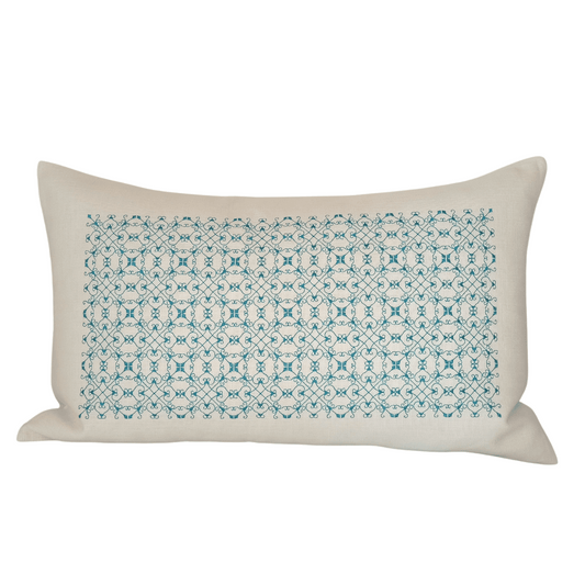 Linen Cushion Cover Portuguese Lace Rectangular - Turquoise - Front Image