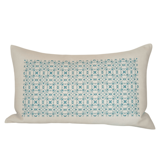 Linen Cushion Cover Portuguese Lace Rectangular - Turquoise - Front Image